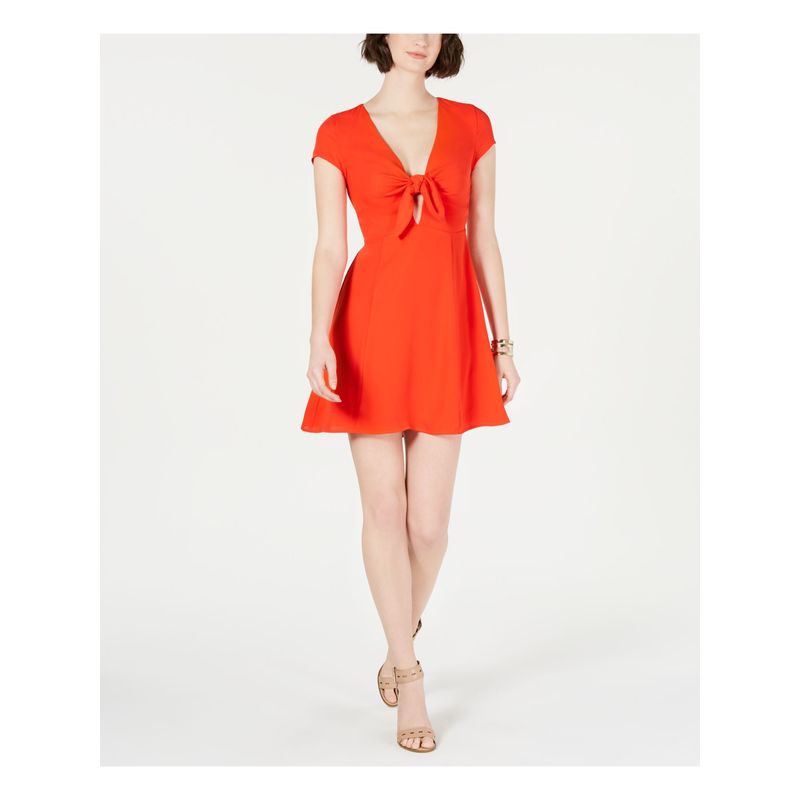 21 Cooper Womens Orange Cap Sleeve V Neck Mini Fit  Flare Dress S